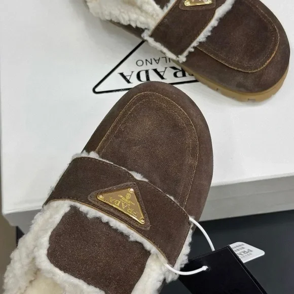 Prada Brown Shearling Platform Shoes - Picture 3 of 5